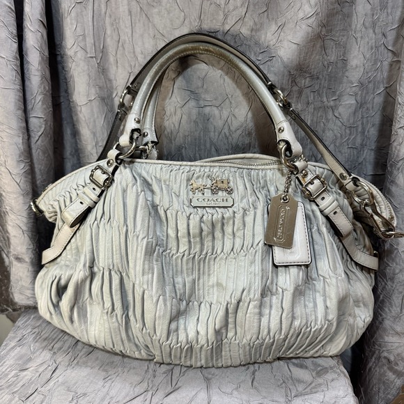 Coach Handbags - COACH Madison Sophia Satchel Shoulder Bag Gray Gathered Leather